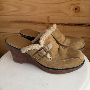 Y2K Lower East Side Faux Suede Sherpa Clogs Mules 10 Platform Chunky Belt Buckle